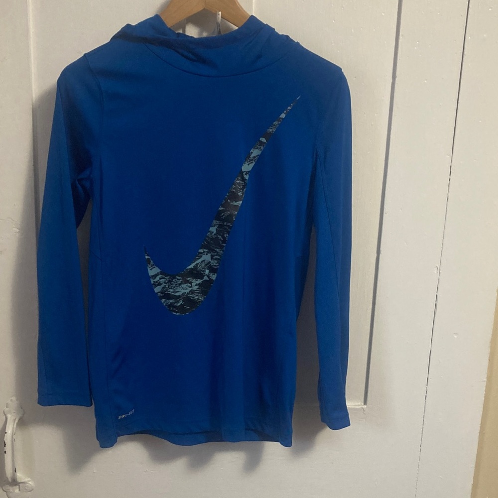 Nike Kids Blue Hoodie with Camouflage Swoosh